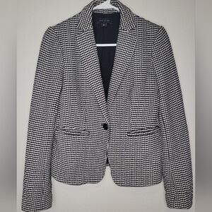 Ann Taylor Houndstooth One Button Blazer Black and White Size 0